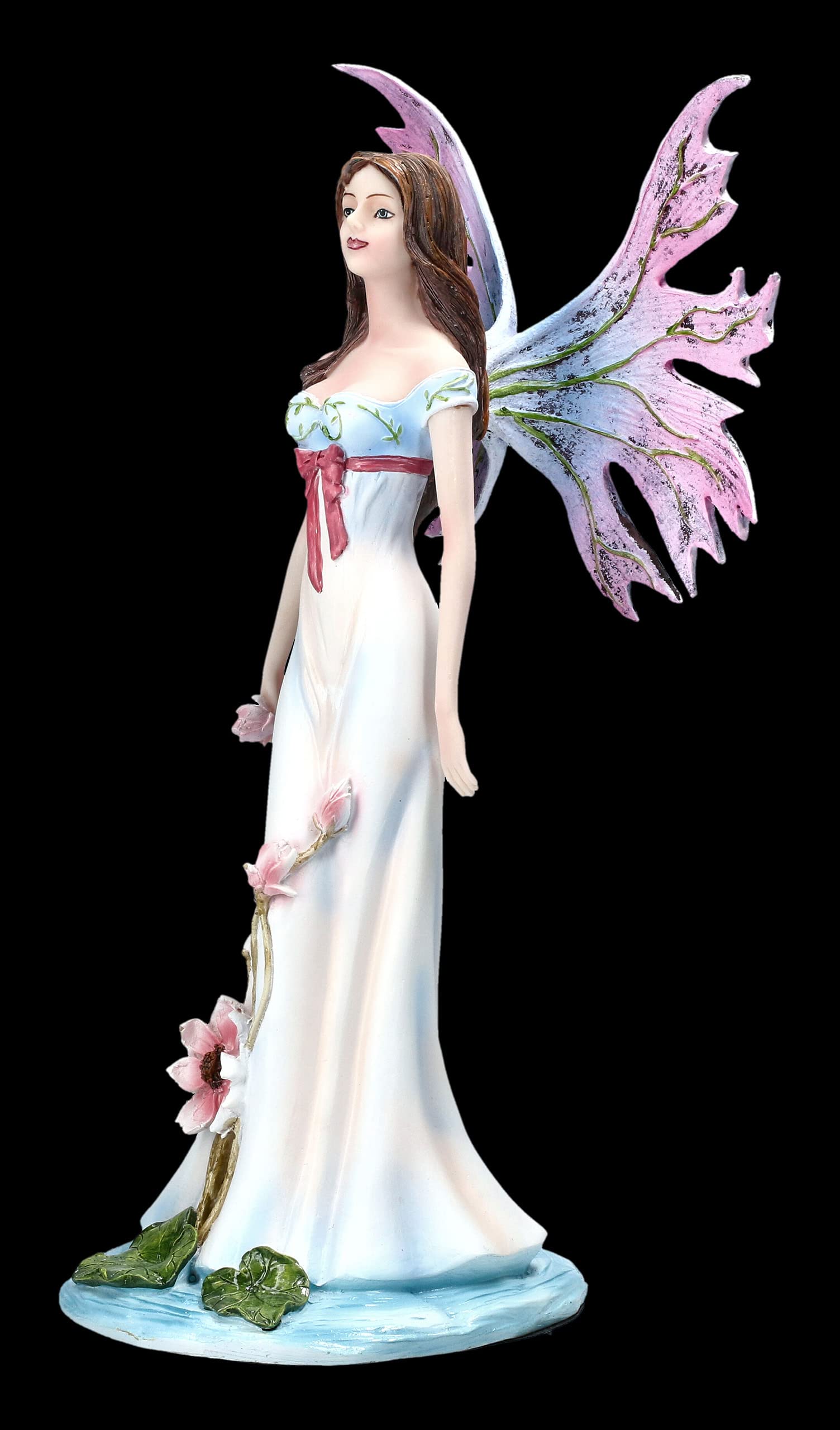 Figura de elfos fauna con alas rosas y nenúfares | Estatua de hadas