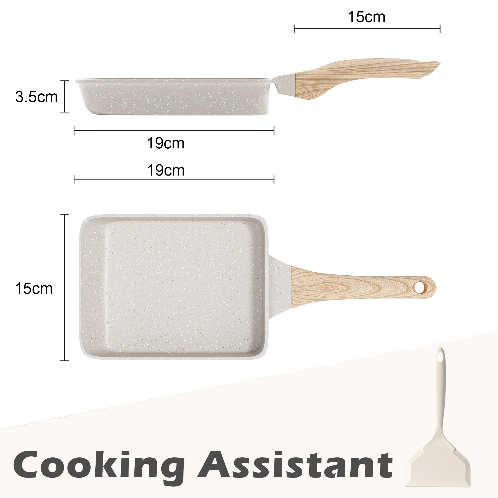 RIOVARM Sartén Antiadherente Tamagoyaki para Tortilla y Huevos, Revestimiento de Granito, Sin PFOA, para Panqueques y Camping - 3