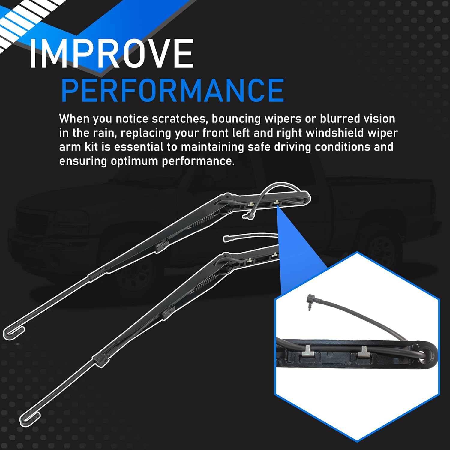 42694 42547 1 Pair Front Windshield Wiper Arm Compatible With 2002-2007 Cadillac Escalade ESV Chevrolet Silverado 1500 2500 3500 Tahoe GMC Sierra 1500 2500 3500 Yukon Replaces 15829647