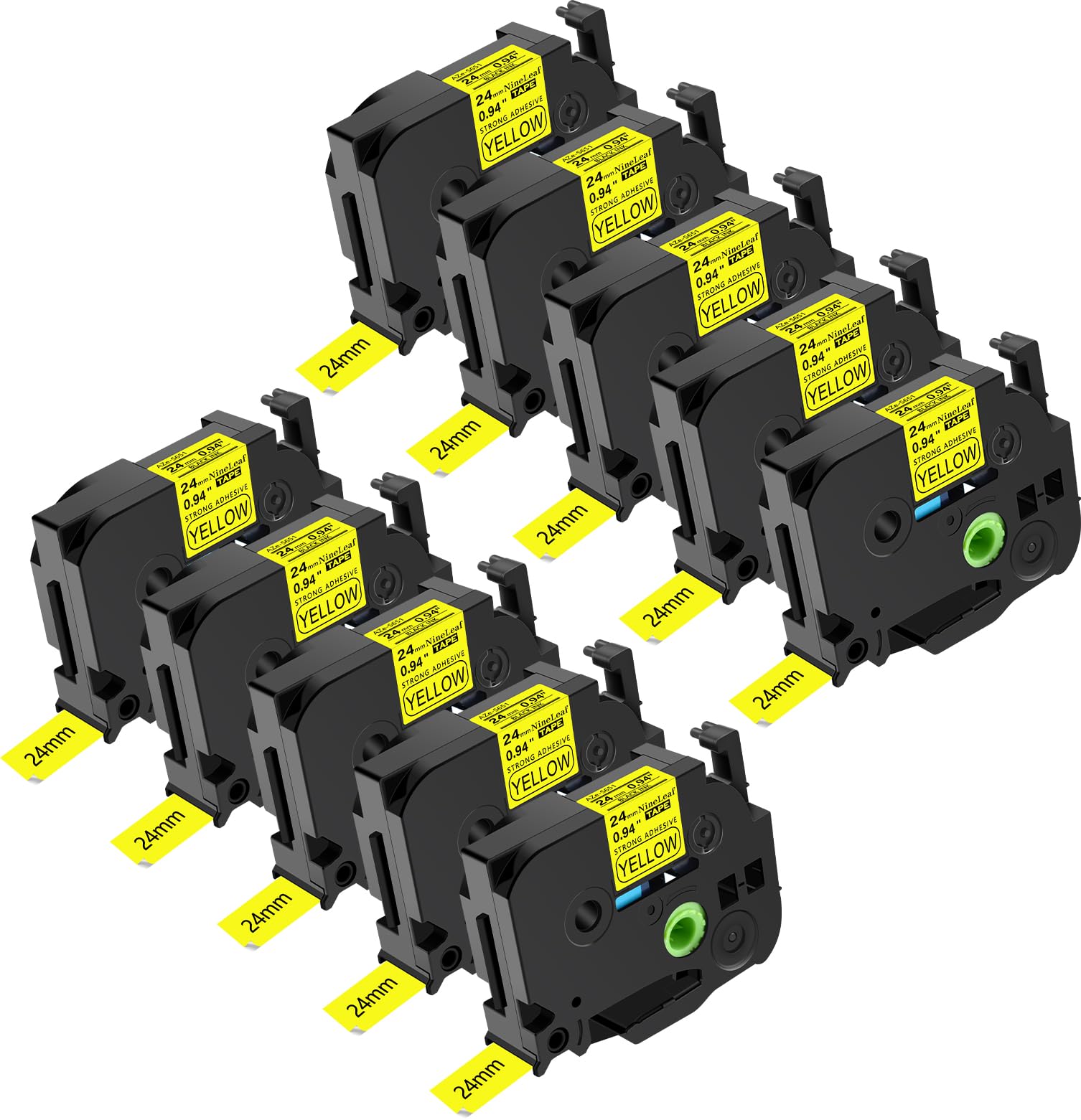 NineLeaf 10 x Kompatibel für Brother P-touch TZe-S651 TZS651 AZe-S651 24mm 0.1'' Extra-Stark Klebend Schwarz auf Gelb Laminiert Etikettenband für Ptouch PT-9800PCN D600 D600VP E500 Beschriftungsgerät