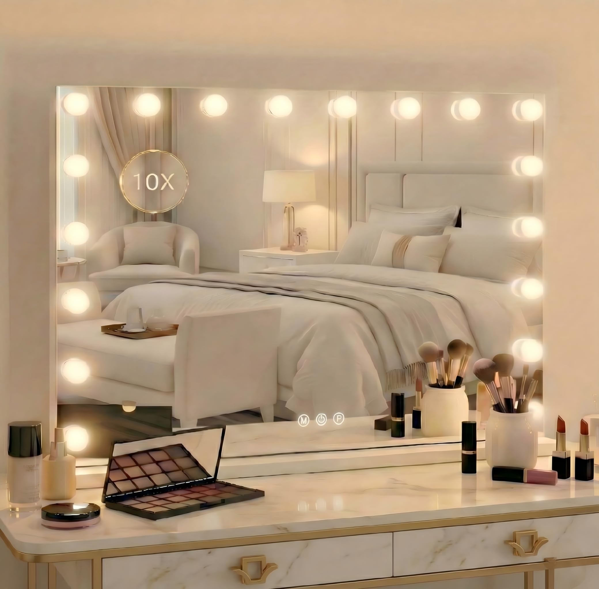 Puranex Hollywood Spiegel mit Beleuchtung, LED Schminkspiegel Kosmetikspiegel mit Beleuchtung und Vergrößerungsspiegel 10fach, Schminktisch Spiegel 3 Modi Touch Dimmbar USB Smart Mirror
