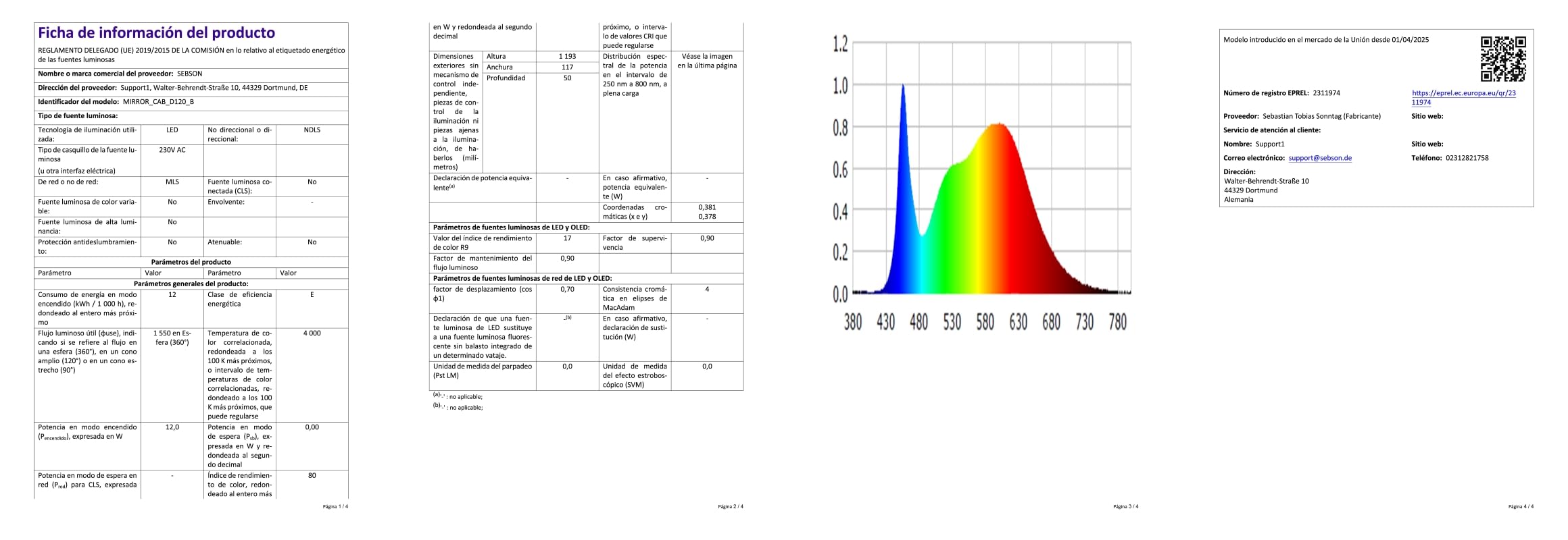 SEBSON LED Luz Espejo Baño 120cm IP44 - Montaje en Armario | Luz de Espejo de Pinza - Blanco Neutro 4000K 12W 1550lm - Lampara Armario 360° 1200x117x50mm