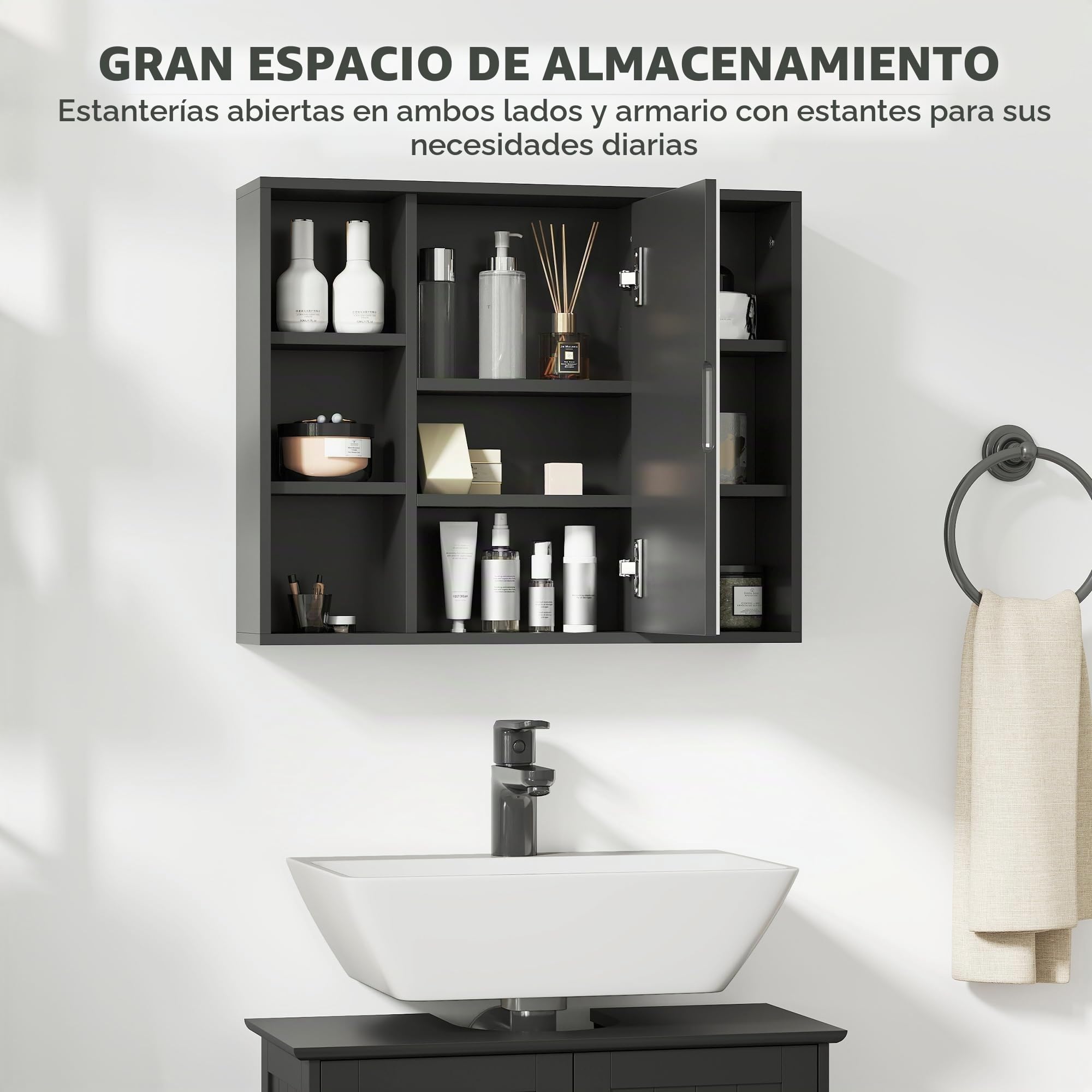 HOMCOM Armario de baño de Pared con Espejo, 60x14,5x49,4 cm, Negro