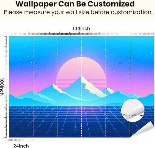 Miniatura 7 de Mural de pared moderno para despegar y pegar, con ondas de vapor retrowave synthwave retro, paisaje del mundo, autoadhesivo, removibles, calcomanías