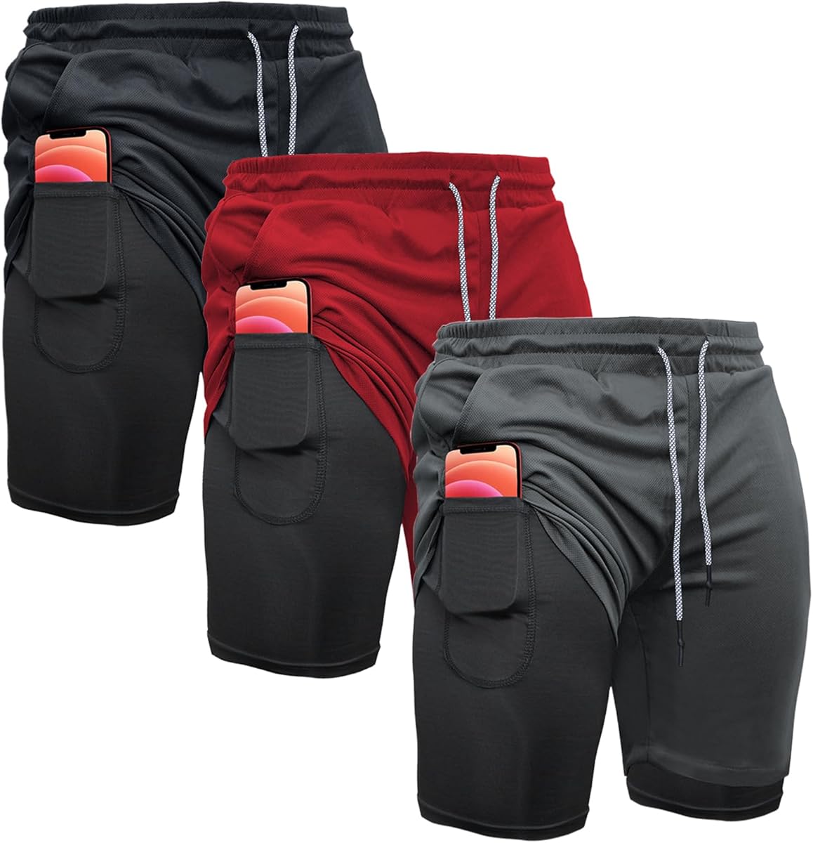 OEBLD Mens Athletic Shorts 2-in-1 Gym Workout Running 7'' Shorts with Towel Loop