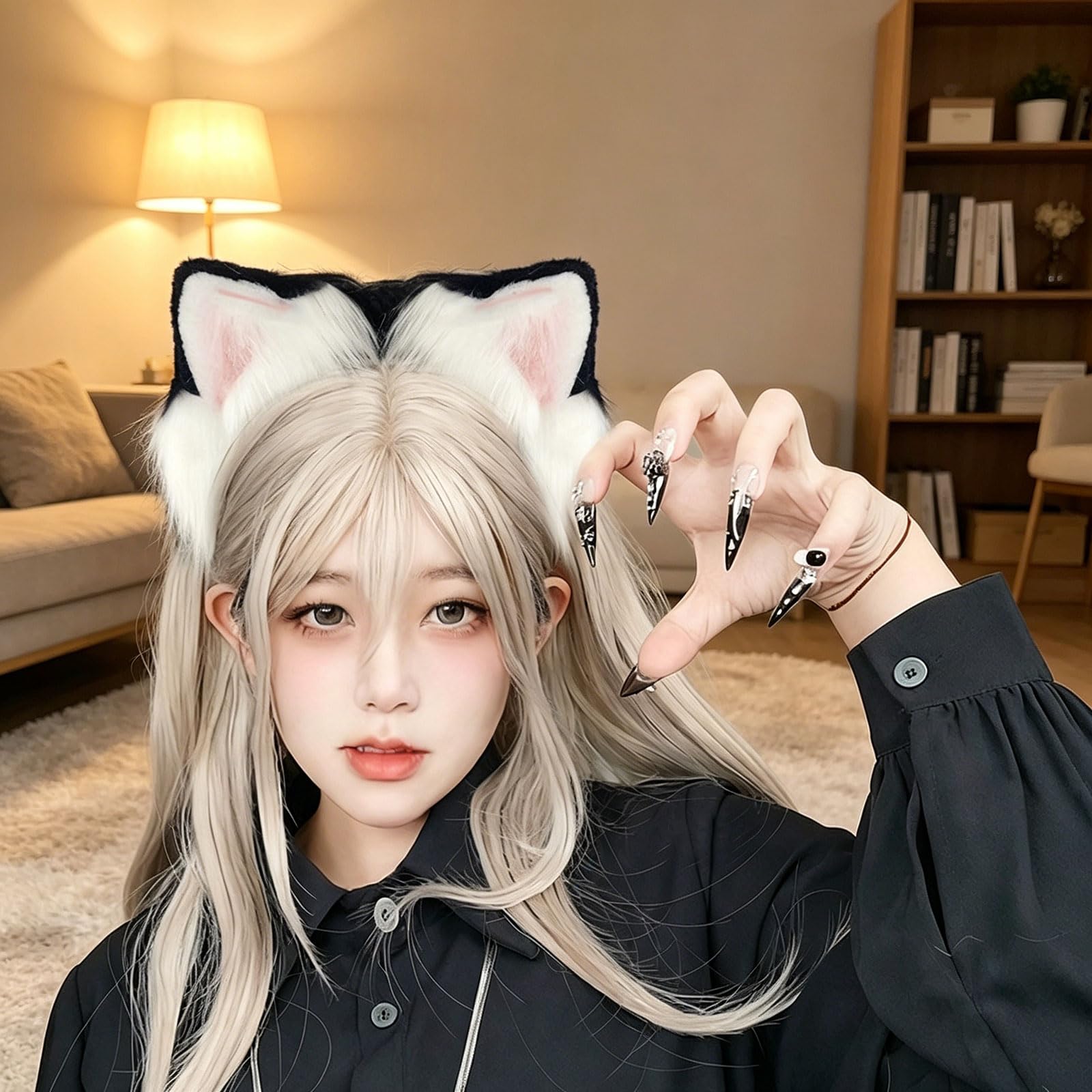 Diadema de orejas de gato con movimiento automático con tacto sensorial y larga vida útil para fiestas de disfraces, banda interactiva para el cabello