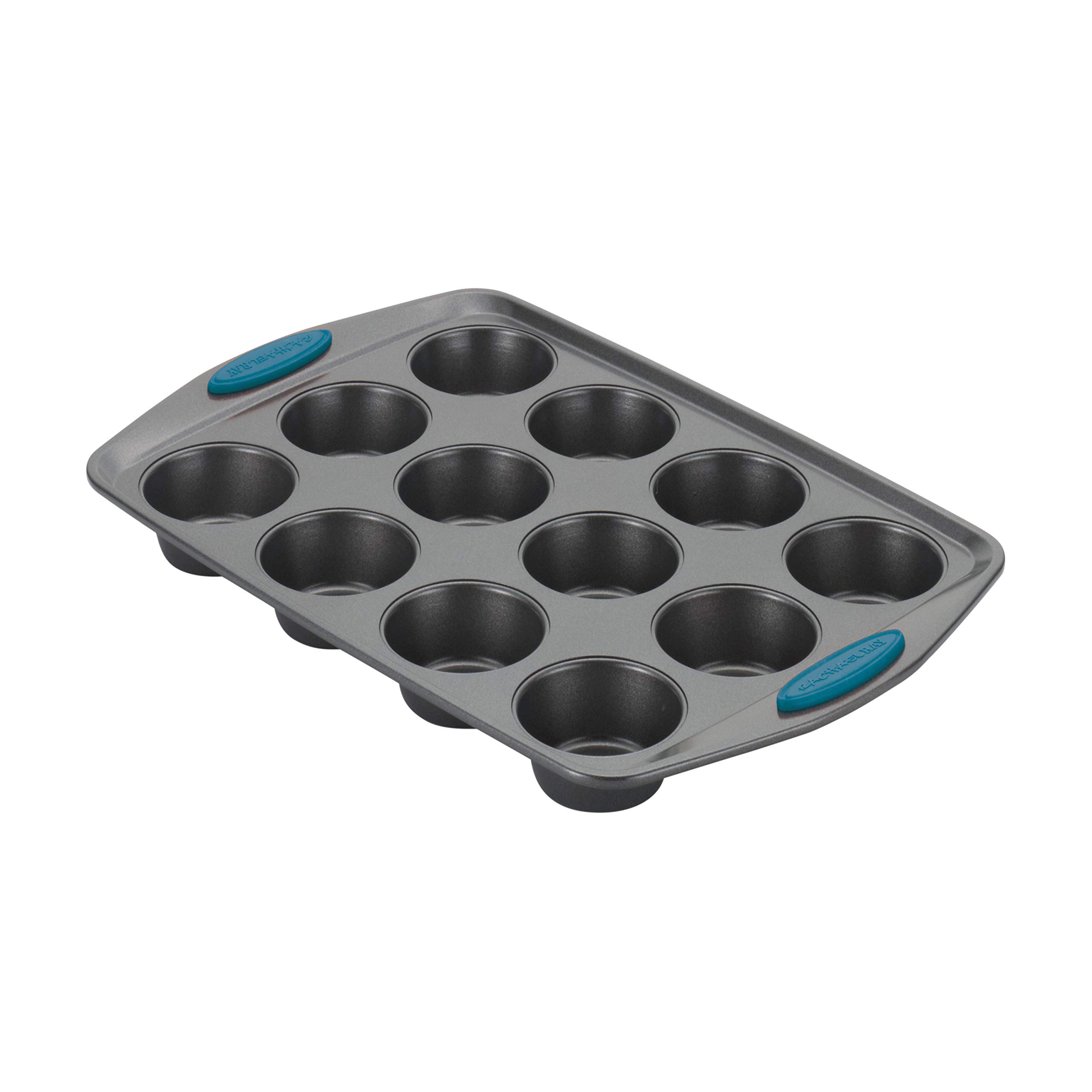 Rachael Ray 47957 - Molde para magdalenas (acero), acero, Gray With Marine Blue Grips, 2,8 kg