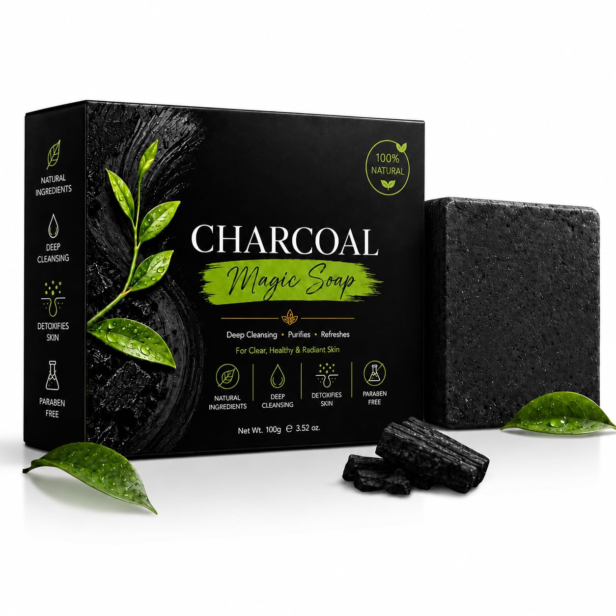 Charcoal Magic Soap for Clear, Healthy & Radiant Skin, 100g Pack of 4 | Deep Cleansing, Detoxifies Skin, Paraben Free, 100% Natural, Purifies & Refreshes-image-14