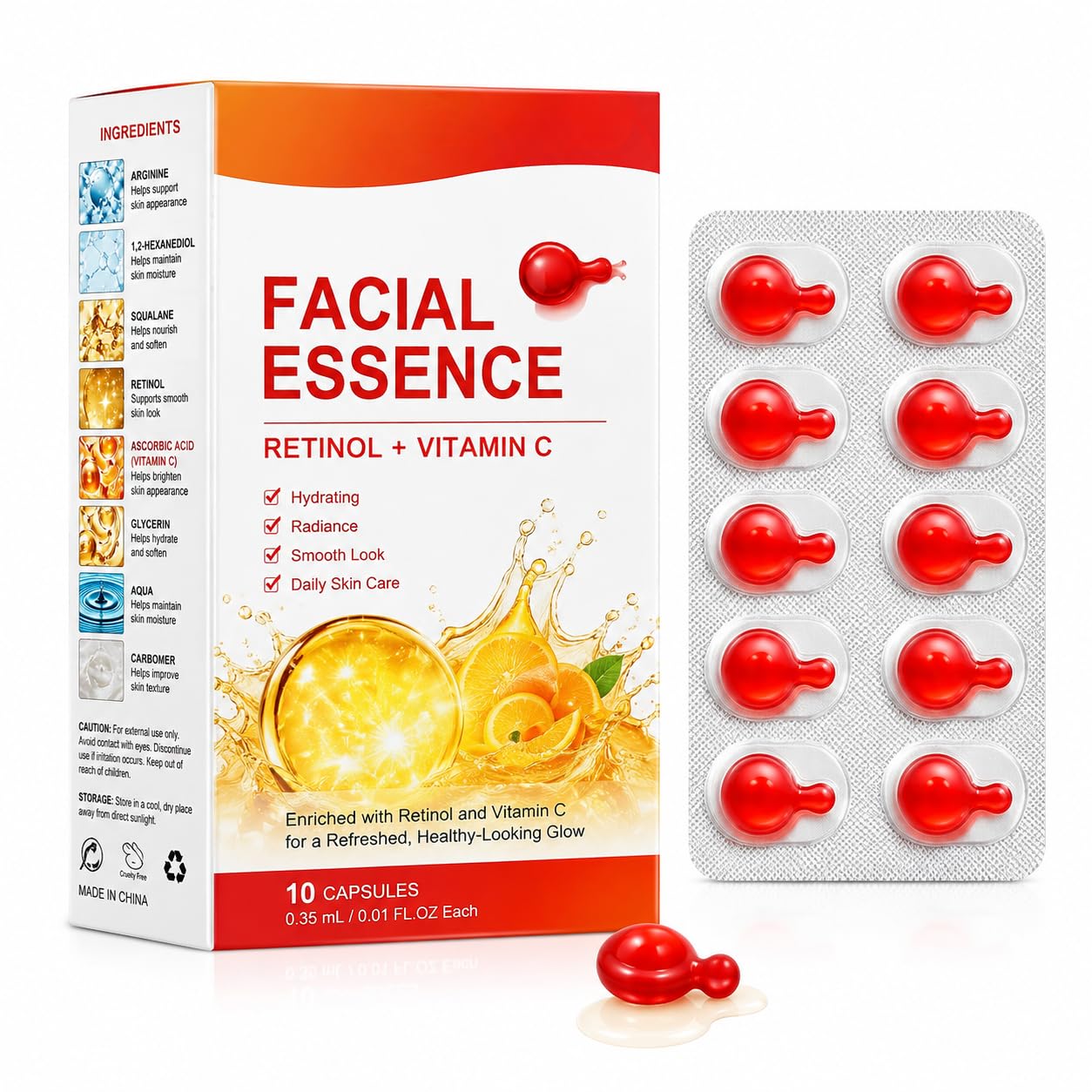 Cápsulas de esencia facial de retinol vitamina C, 40 tiras/4 cajas | Embalaje higiénico de una sola dosis
