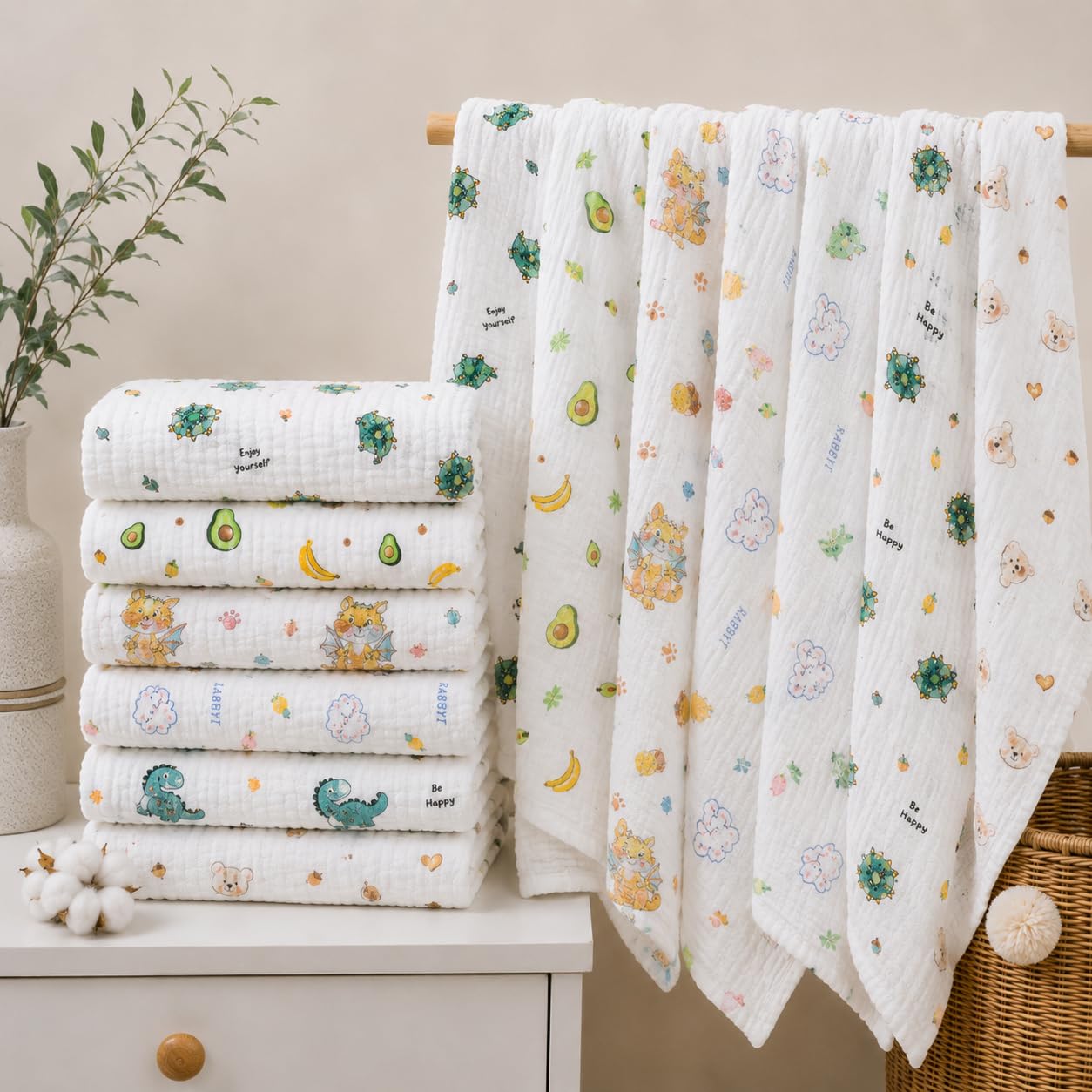 6 Layer Muslin Cotton Printed Bath Towel for Babies Cotton Super Soft Towels for Newborn Baby Absorbent Bathing Towel,Kids Boys and Girls Random Print Size 45 x 90 cm (Pack of 1)-image-26