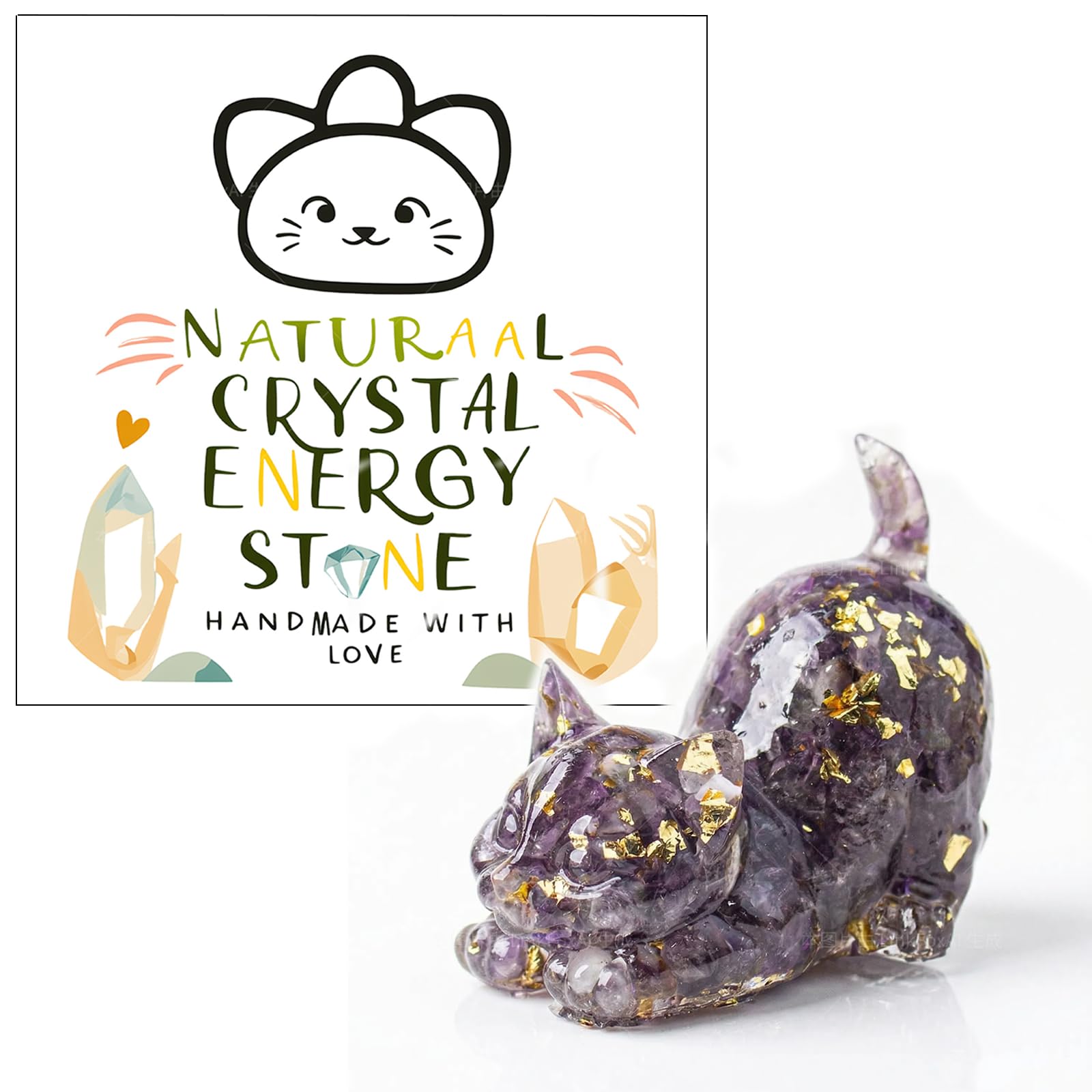 Virelle Women's Purple Spiritual Gifts For Amethyst Crystal Cat Ornaments For Cat Lovers, Healing Meditation Desk Decor, Reiki Gifts, Mindfulness Crystal Figurine With Gift Card