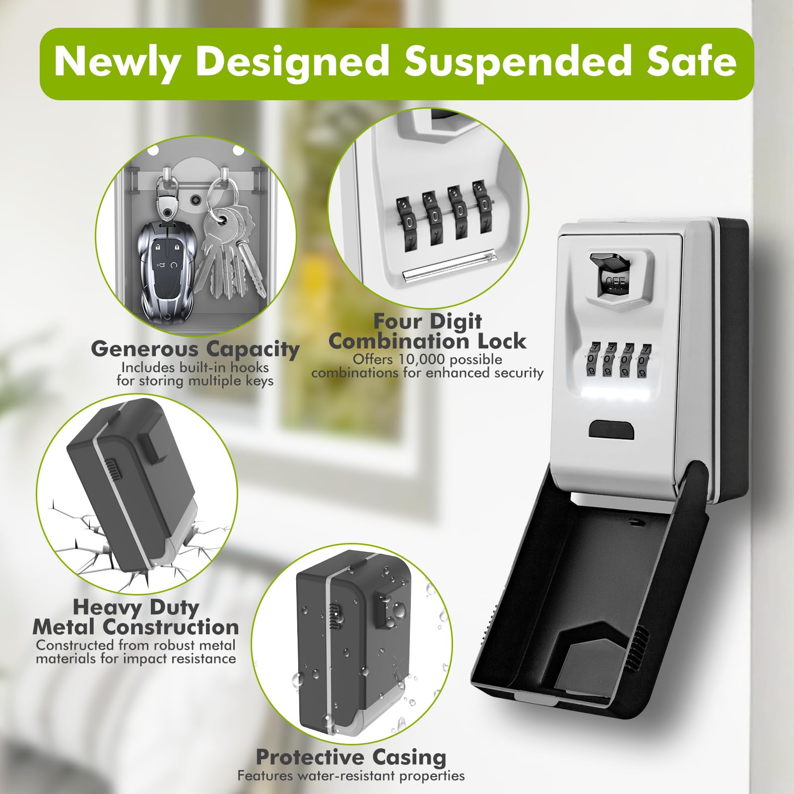 Caja de Seguridad para Llaves con Iluminación, Impermeable Cajetin Llaves con Codigo, para Hogar, Garaje, Oficina