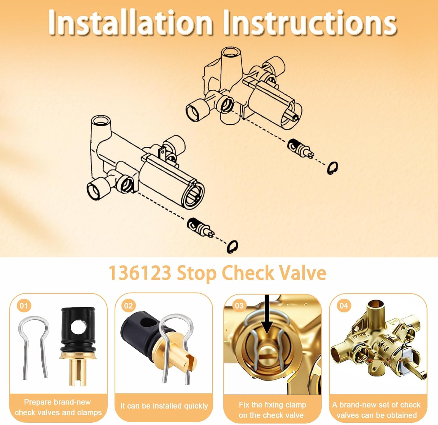 136123 Stop Check Valve for Moen 136123 Replacement Part, 2 Pack