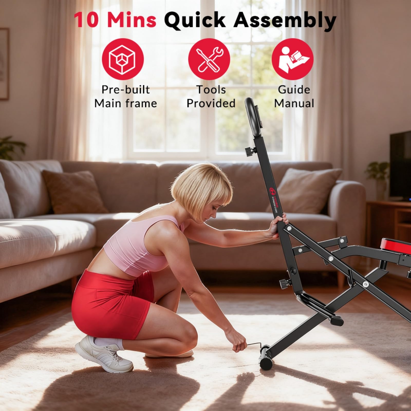 Máquina de Sentadillas Plegable para Entrenamiento en Casa, Asistente Row-N-Ride, Carga Máxima 165 kg, AB Booster para Abdomen, Aparato de Fitness Plegable, Montaje 10 Min,
