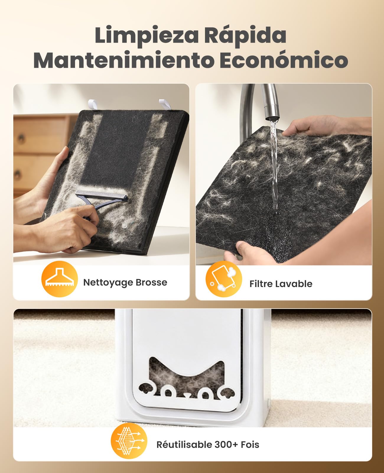 oneisall Purificador De Aire Para Mascotas, Filtros HEPA Lavables Por Ambos Lados, Para Habitaciones Grandes Hasta 204 m², Elimina Pelos, Olores, Alérgenos, Caspa, Humo & Polvo, PP02