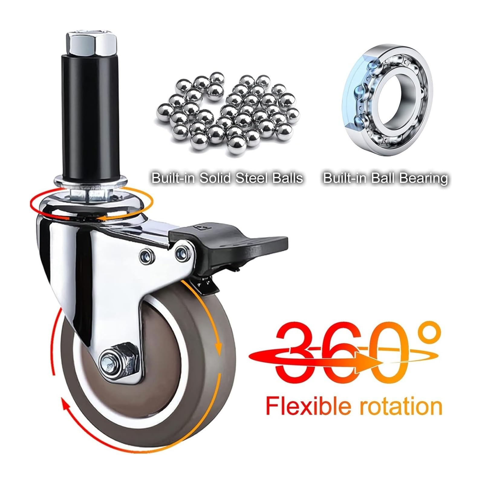 Lenkrollen Möbelrollen 2 Zoll 2,5 Zoll 3 Zoll 4 Zoll Speisewagen-Rollensatz mit 4 Stück, Sockeltyp-Montageschaft TPE-Gummirollen,(Swivel,75mmA)