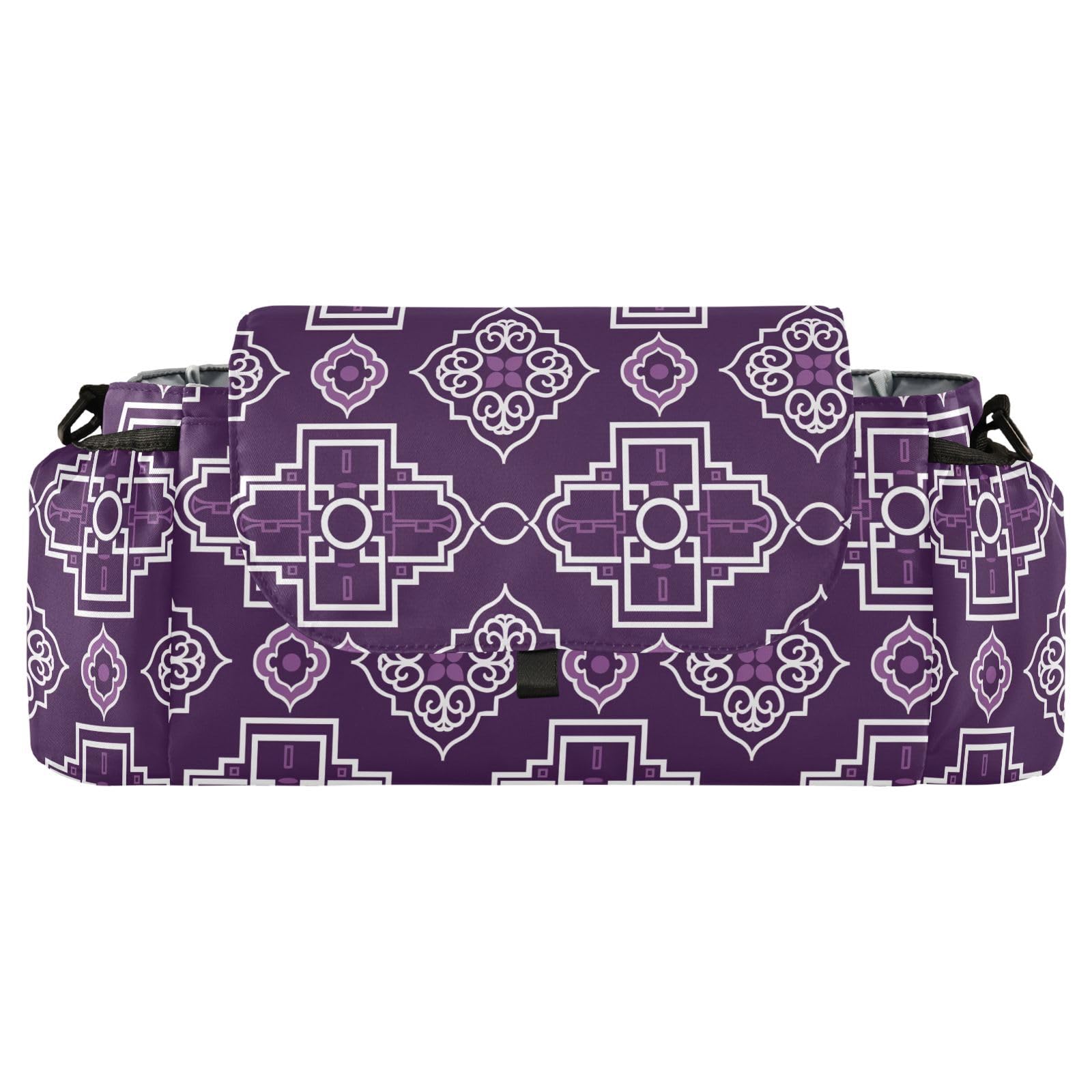 Ancient Lavender Checkered stroller organizer with strap caddy with cup holder mobile phone carrito para carrito para
