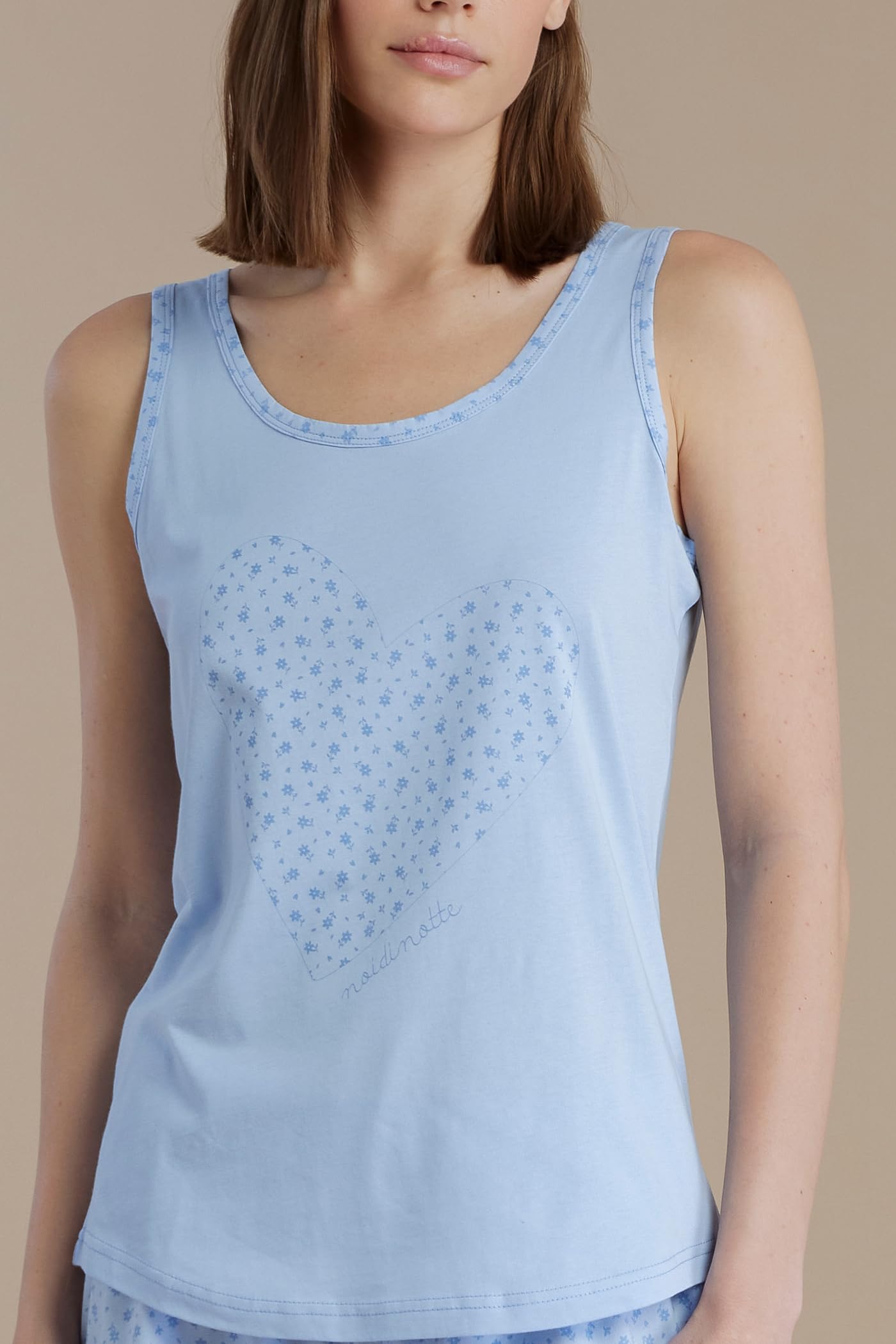 Noidinotte -Pigiama Donna in Cotone Top Spalla Larga e Pantalone Corto Articolo Little Flower