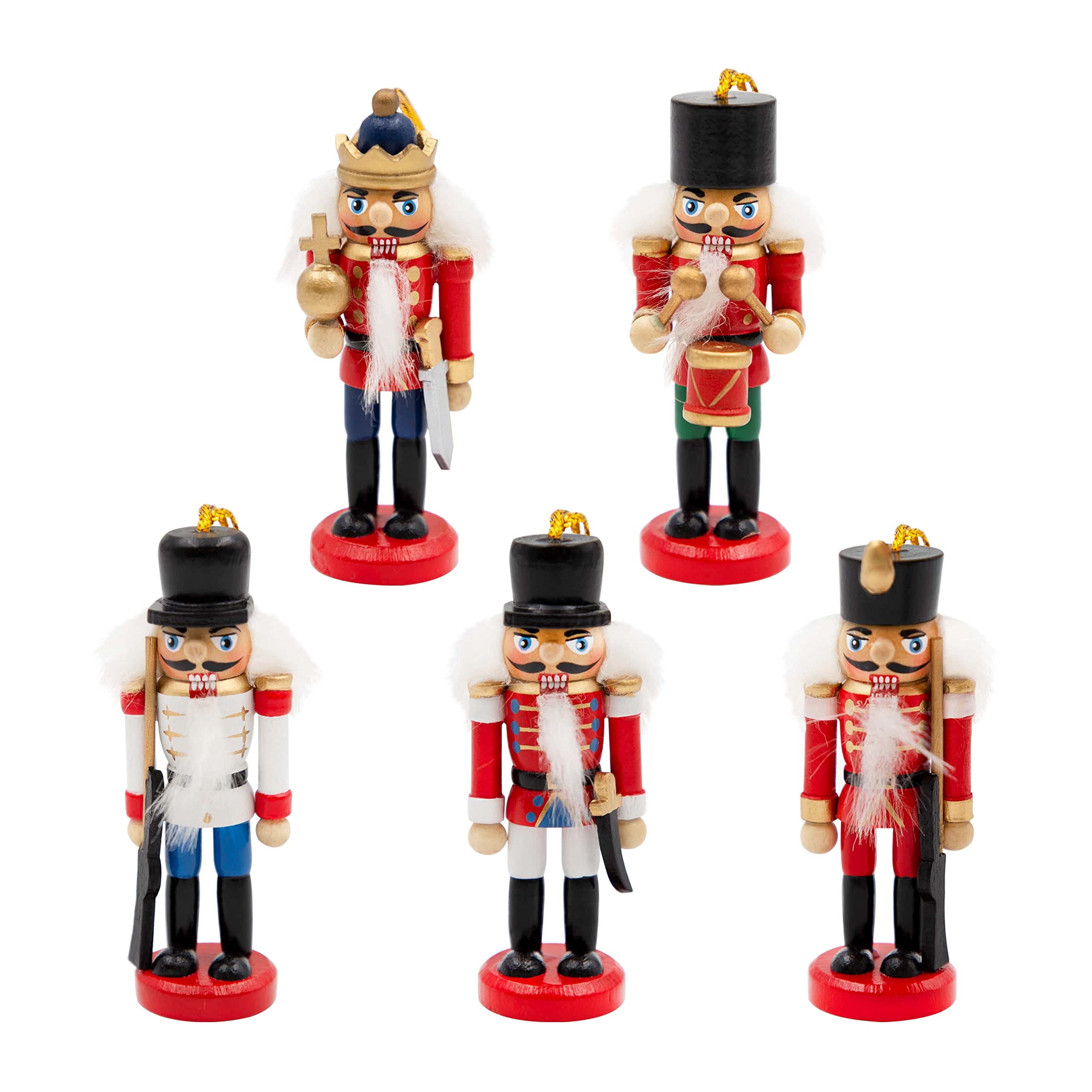 The Christmas Workshop Red And White 5Pk Wooden Nutcrackers/Hanging Christmas Tree Decorations/Festive Ornaments (Red And White)
