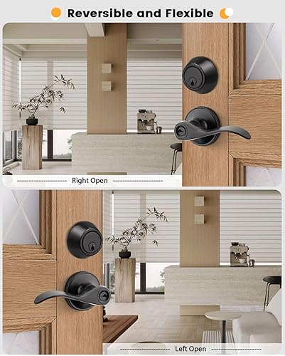 Miniatura 6 de Juego de 3 cerraduras de palanca de puerta exterior con cerrojo de un solo cilindro, manija de puerta negra con cerradura de cerrojo con llave