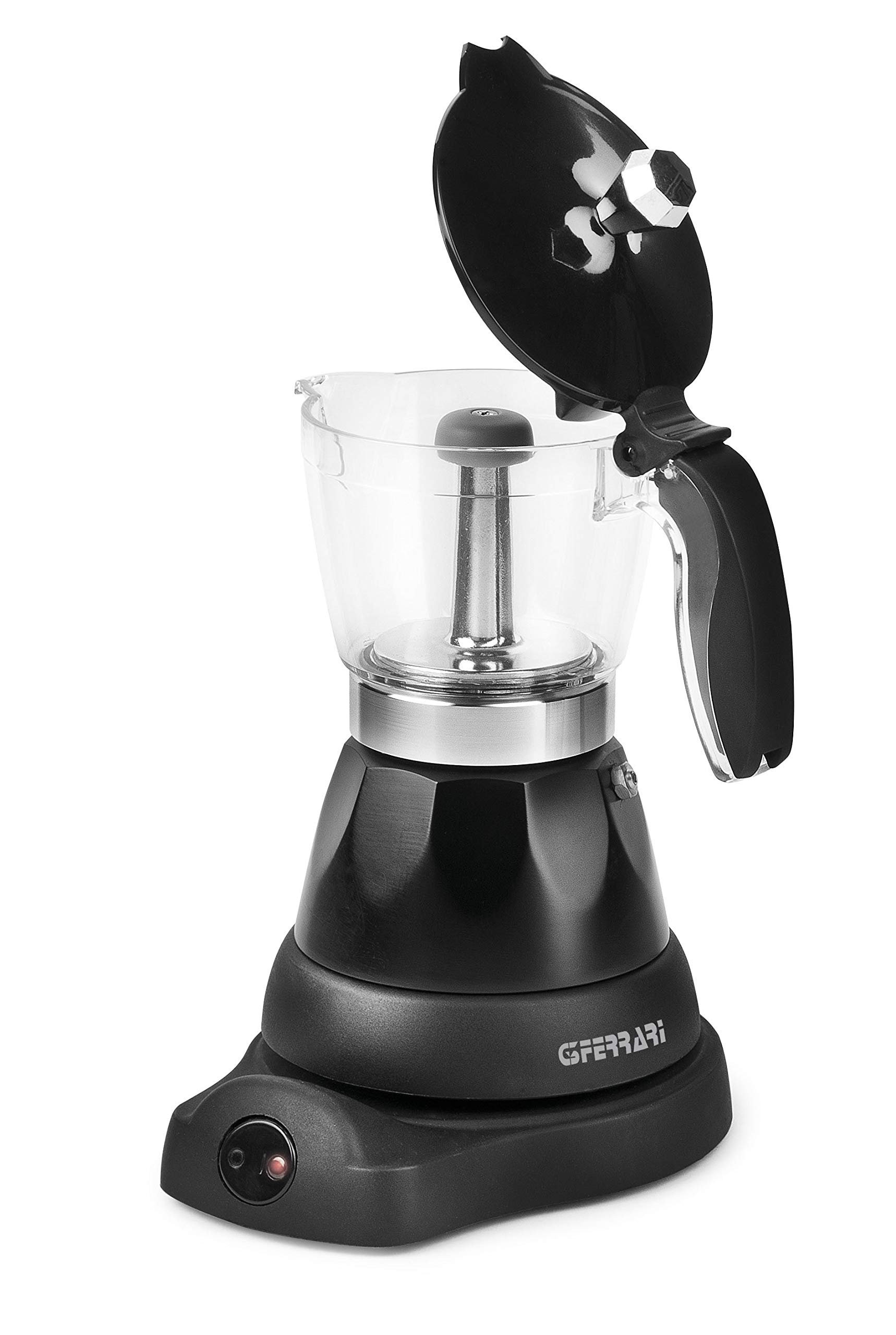 G3 Ferrari G10028 Bonjour Moka Elettrica, 400 W, 3 tazze, Mantenimento in caldo, Base d'appoggio con rotazione 360°, Alluminio, Nero