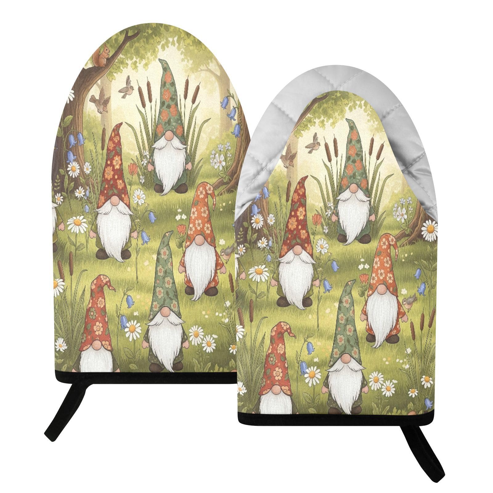 BURSTDDY Forest Gnome Oven Mitt,Heat Resistant Kitchen Mitts for Cooking