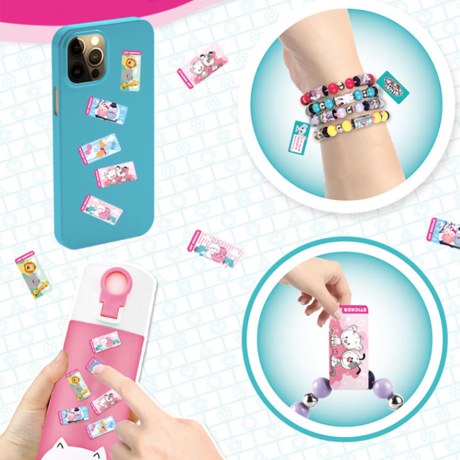 Sticky Rolls Bracelet, DIY Sticker Making Kit for Kids, Wearable Crafting Fun with 50pcs Random Sticker Bracelets, Creative Jewelry Making Set for Girls, Adjustable Bangles for Kids 1