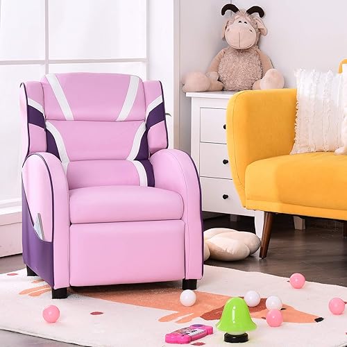 Miniatura 10 de Costzon Silla reclinable para niños, silla reclinable para juegos con reposapiés, reposacabezas, soporte lumbar y bolsillos laterales, silla