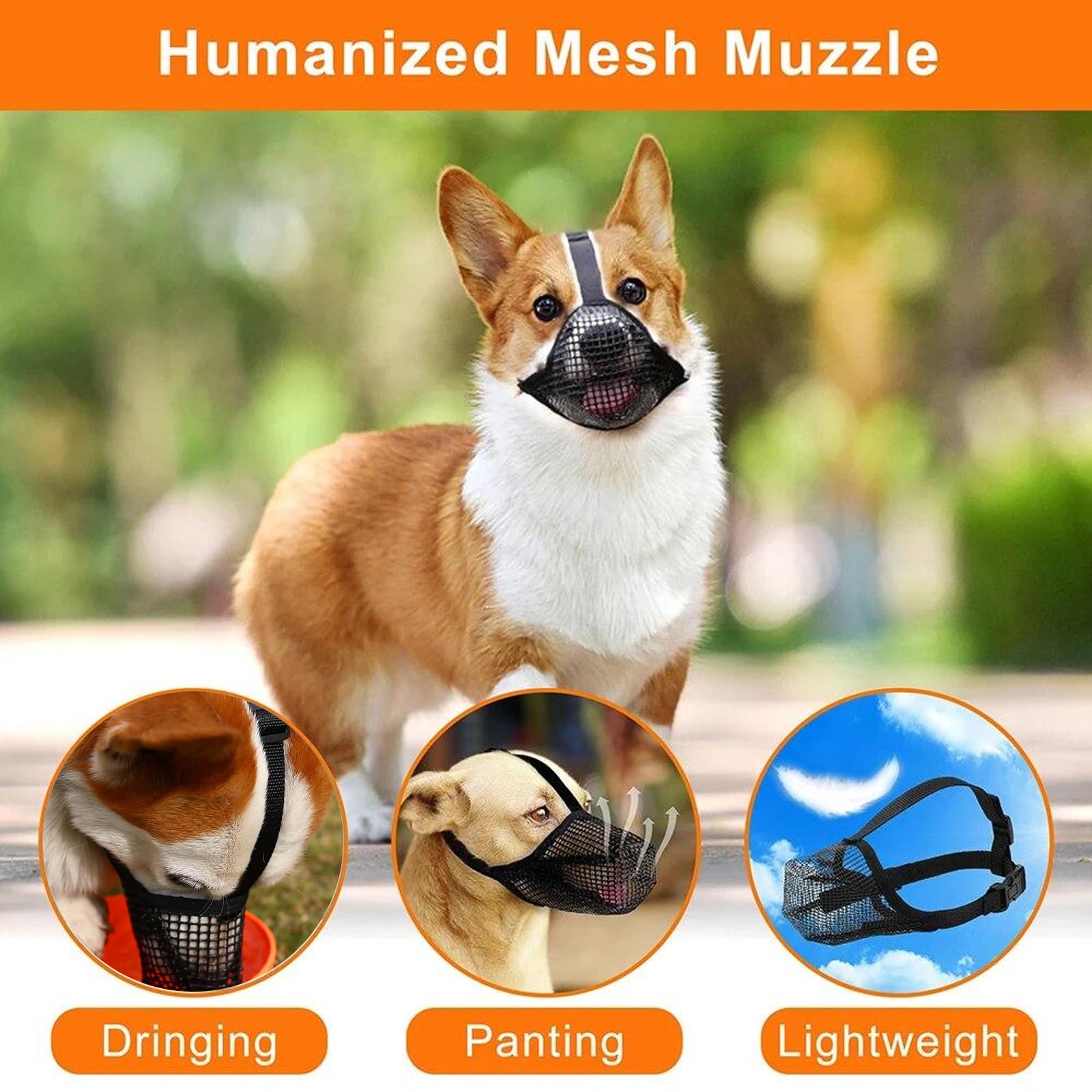 Fjquamitix Dog Muzzle, Soft Mesh Muzzles for Small Medium Large Dogs with Velcro Straps, Prevent Eating Biting Chewing Mouth Guard (S) - Image 2