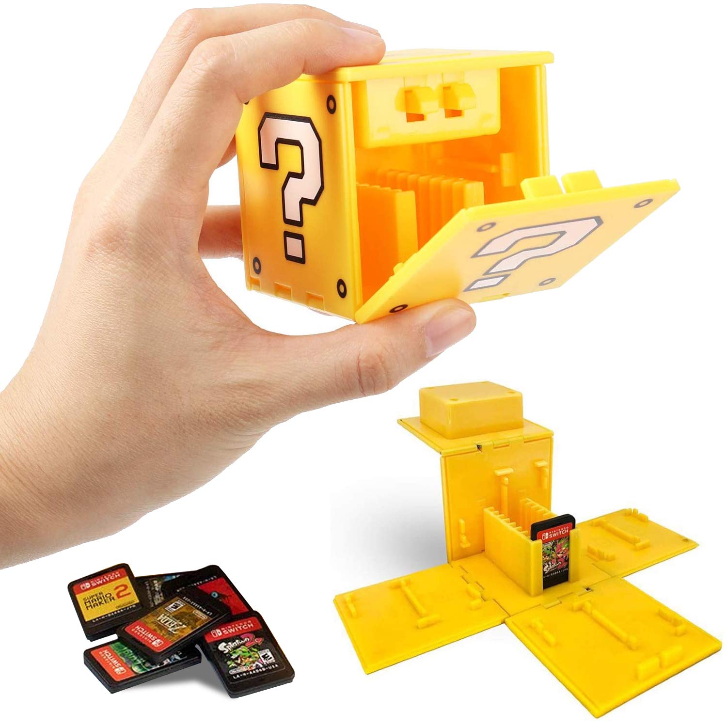 WIKEA Estuche para Tarjeta de Memoria Nintendo Switch, portatarjetas para Videojuegos con 16 Ranuras para Tarjetas (Signo de interrogación)