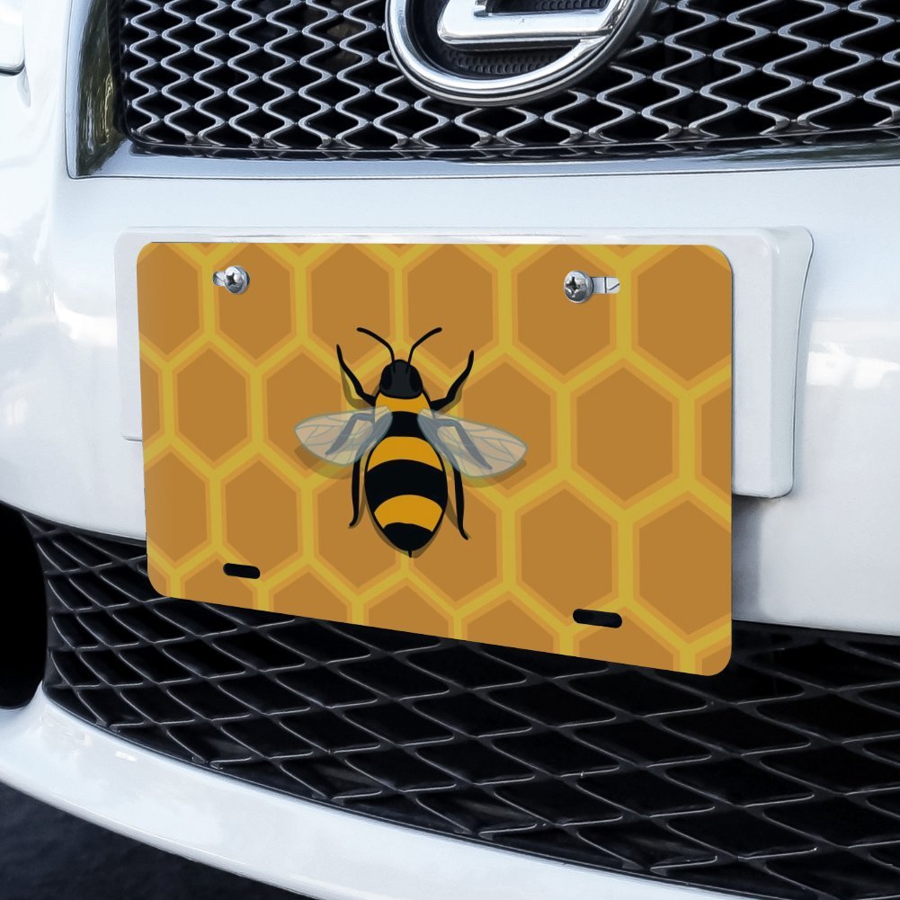 GRAPHICS & MORE Bee on Honeycomb Novelty Metal Vanity Tag License Plate