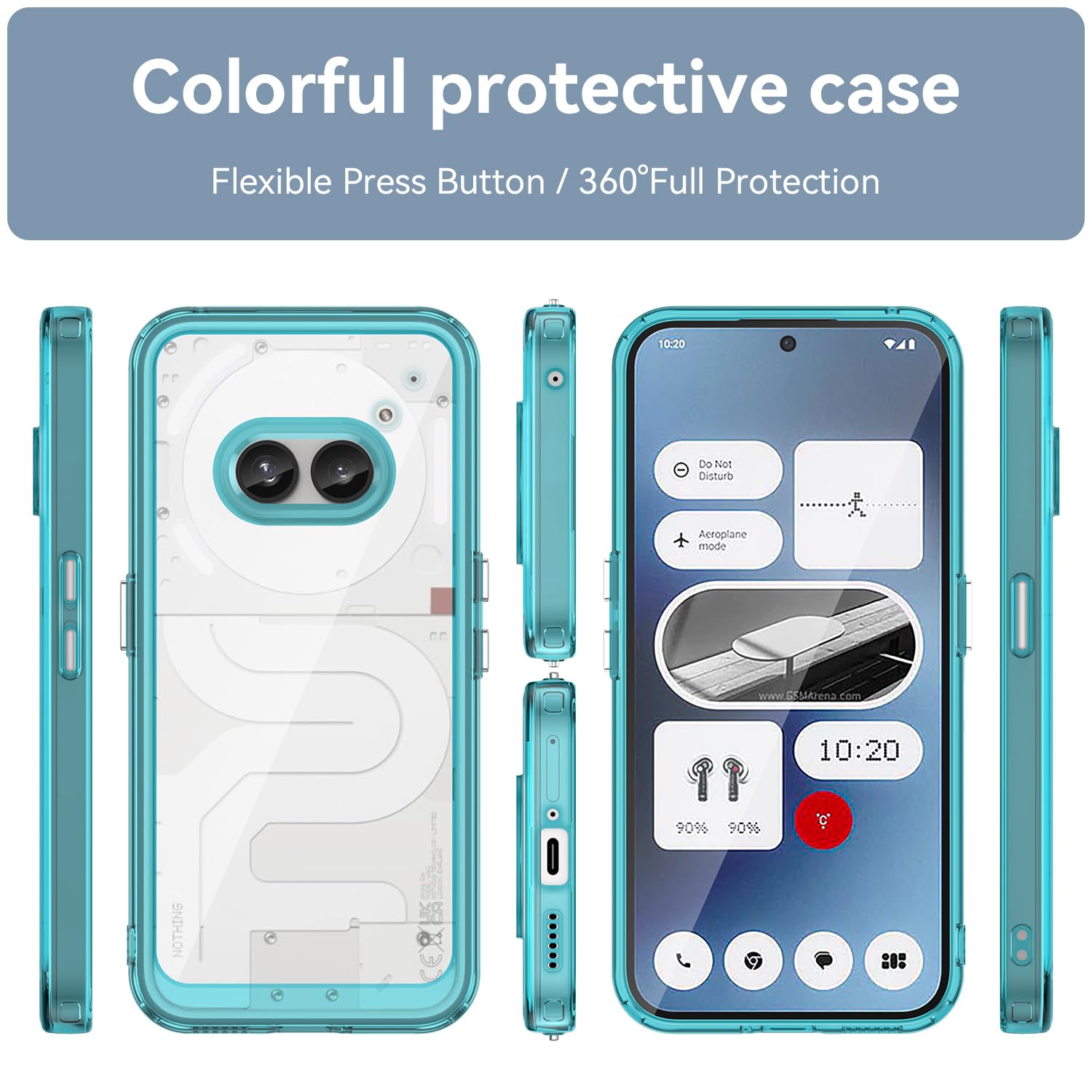 BIOPLJ Case for Nothing Phone 2A Transparent Shockproof Silicone Bumper Anti-Scratch Hard Back Camera Protective Case for Nothing Phone 2A Cover (Sky Blue)