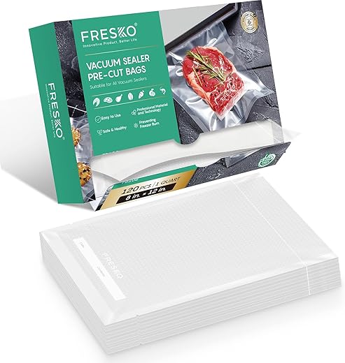 FRESKO 8″x12″ Food Vacuum Sealer Bags, 120Pcs PreCut Bags for Food Vacuum Storage, Vacuum Seal Food Sealer Bags with BPA Free and Heavy Duty, Great for Sous Vide Bag Meal Prep