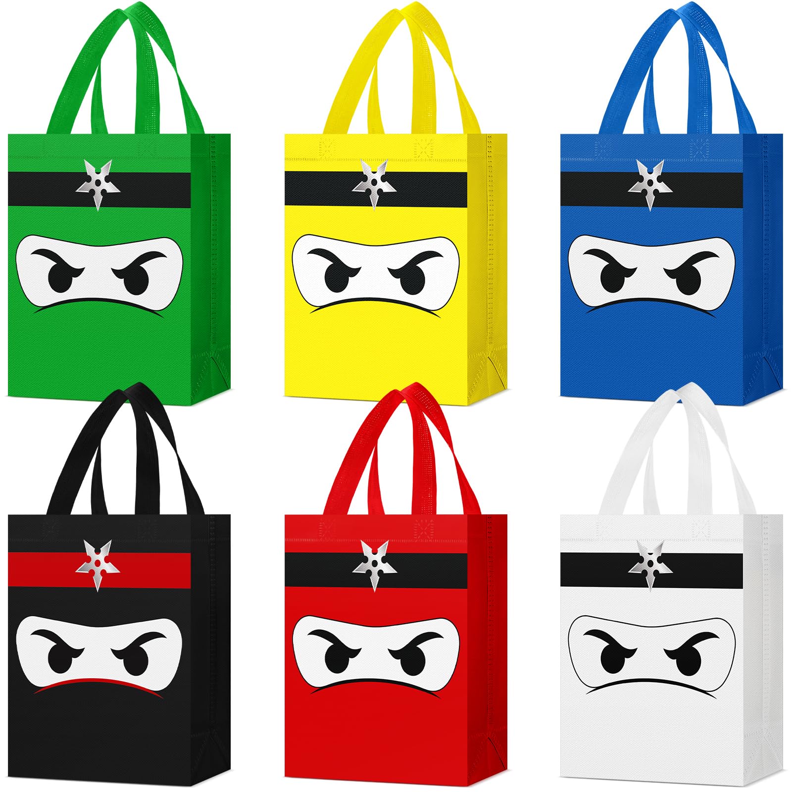 Locmeo 12 Pcs Ninja Party Favors Bag Reusable Non Woven Color Ninja Gifts Bags with Handles Ninja Themed Goodie Treat Candy Bags for Birthday Party