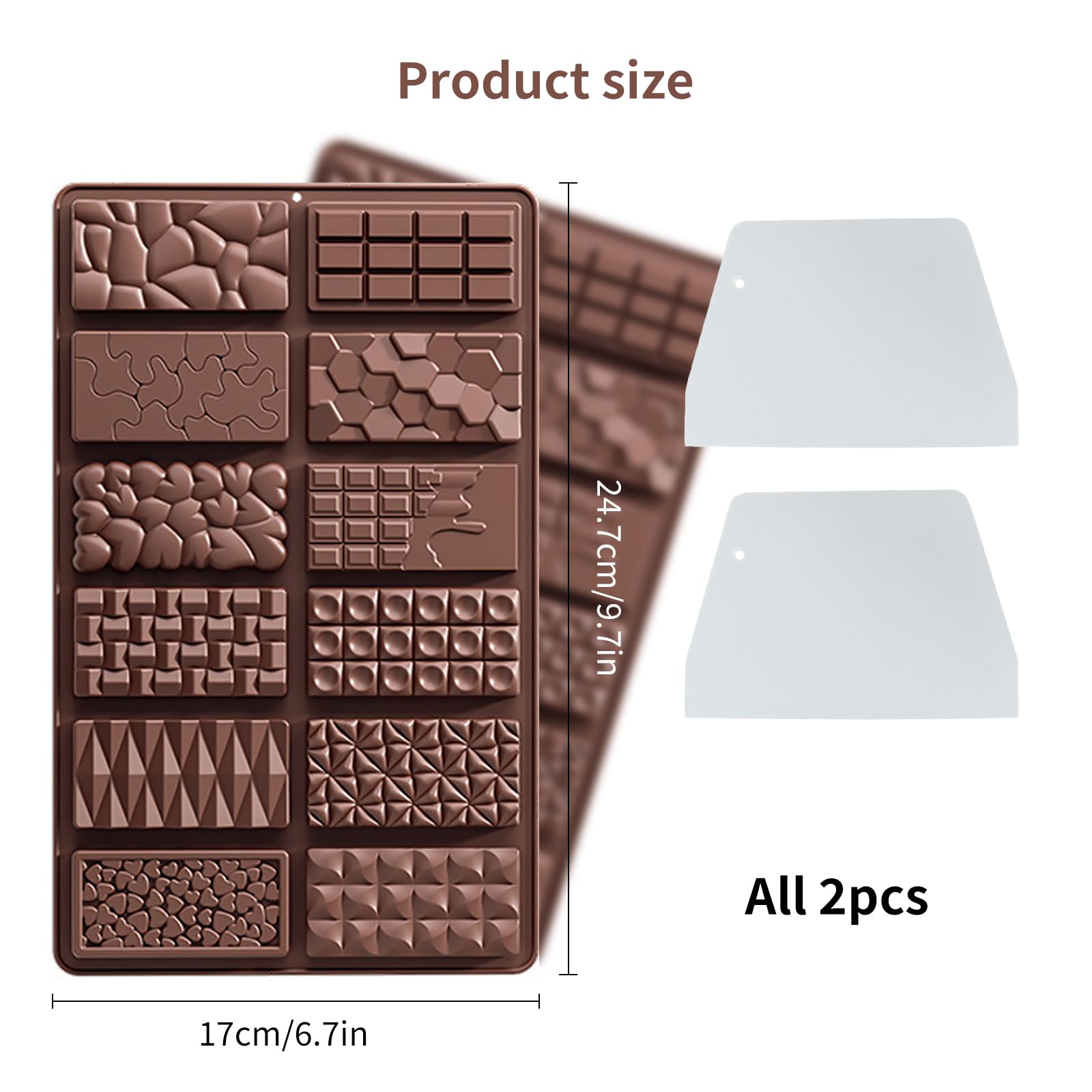 4 Stampi Per Cioccolatini In Silicone – 10 Cavità Con Raschietti – Per Cioccolato Dubai, Barrette, Caramelle, Fino A 220°C - 3