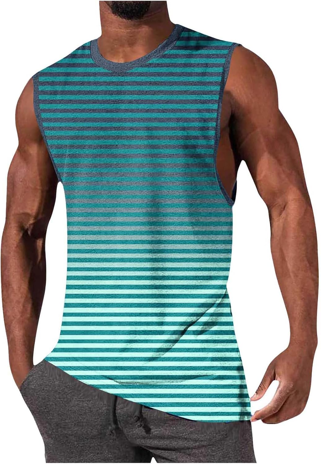 Mens Workout Tank Tops Sleeveless Striped Muscle Gym T Shirts Casual Summer Beach Tee Tops Running Athletic Tanks