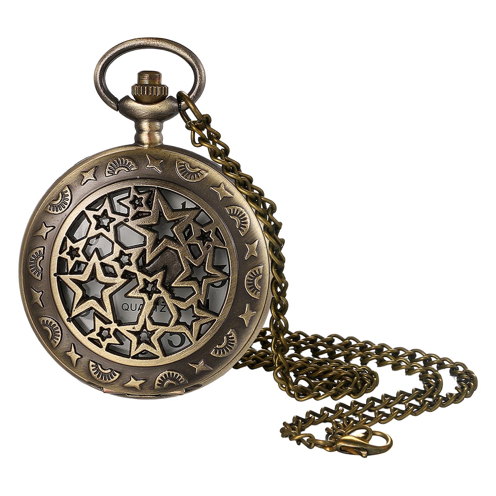Vintage Tree of Life Hollow Bronze Pocket Watch Quartz Arabic Markers Carved Men and Women Watches with Necklace Chain Pendant