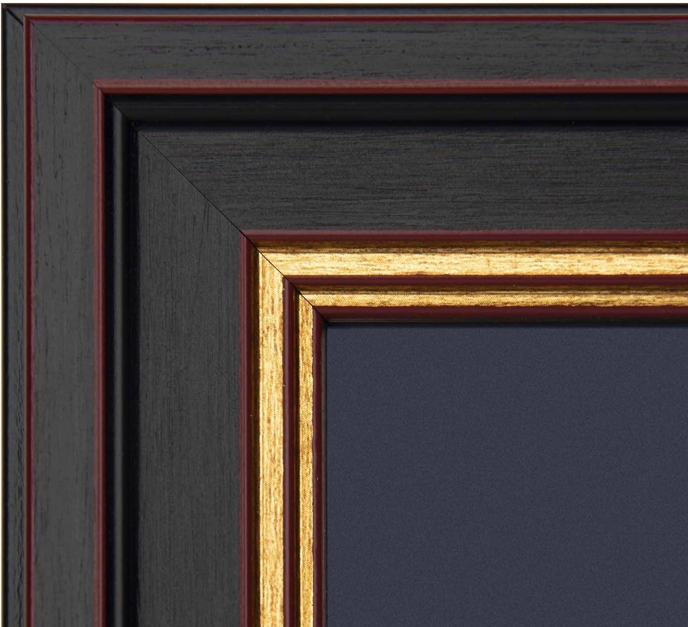 Frametory, 7x9 Diploma Frame with (Navy Blue/Gold) Double Mat or 11x14 Without Mat, Black Gold & Burgundy, Sawtooth Hangers, Wall Display for Pictures/Certificates/Documents, Real Glass