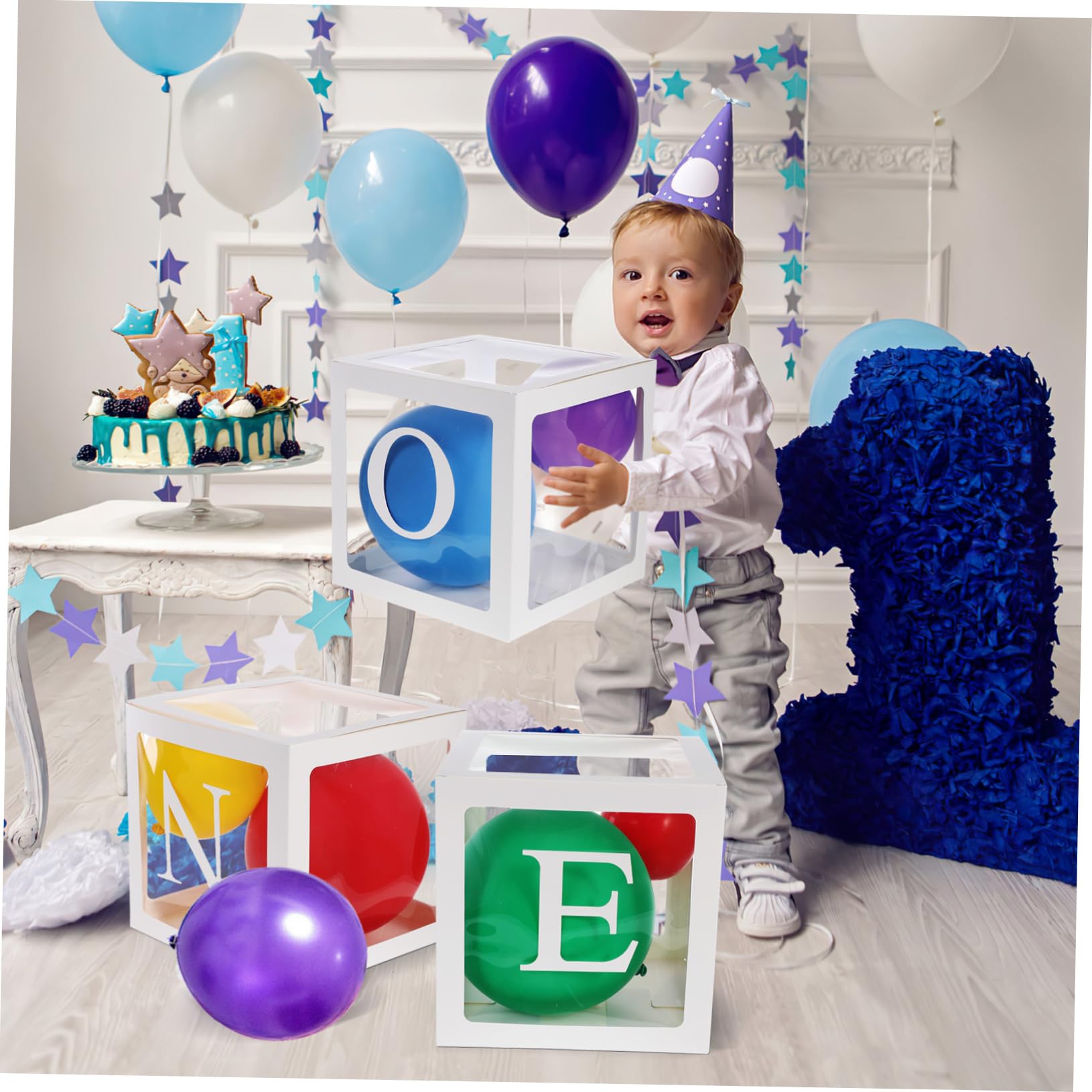 Cajas de Globos para Cumpleaños Infantil, 1 Juego, Blanco