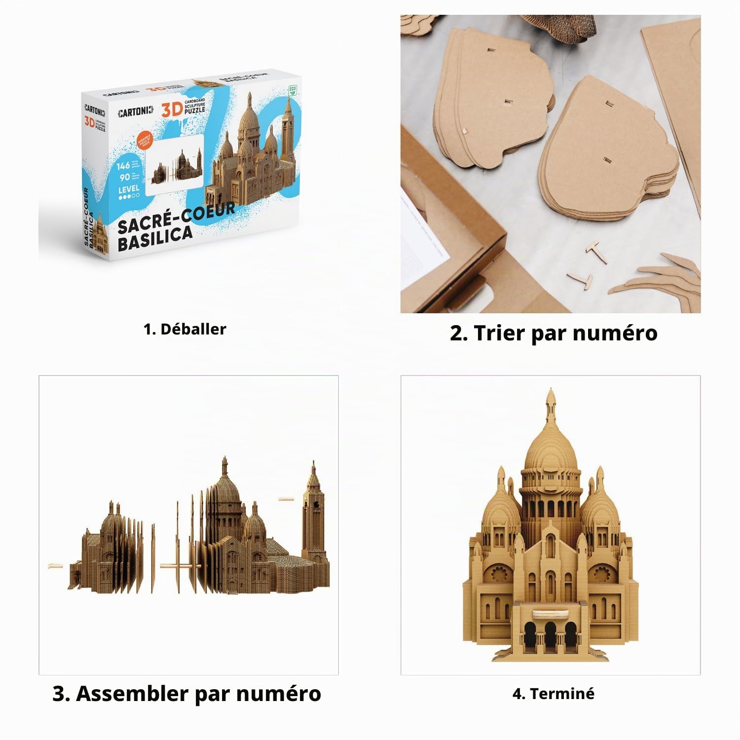 Basilique du Sacré-Cœur Puzzle 3D en Carton – Maquette à Monter | 146 Pièces, 22 × 17 × 12 cm – Kit Sculpture DIY à Peindre, Matériaux Recyclés, Ados & Adultes, Idée Cadeau Déco