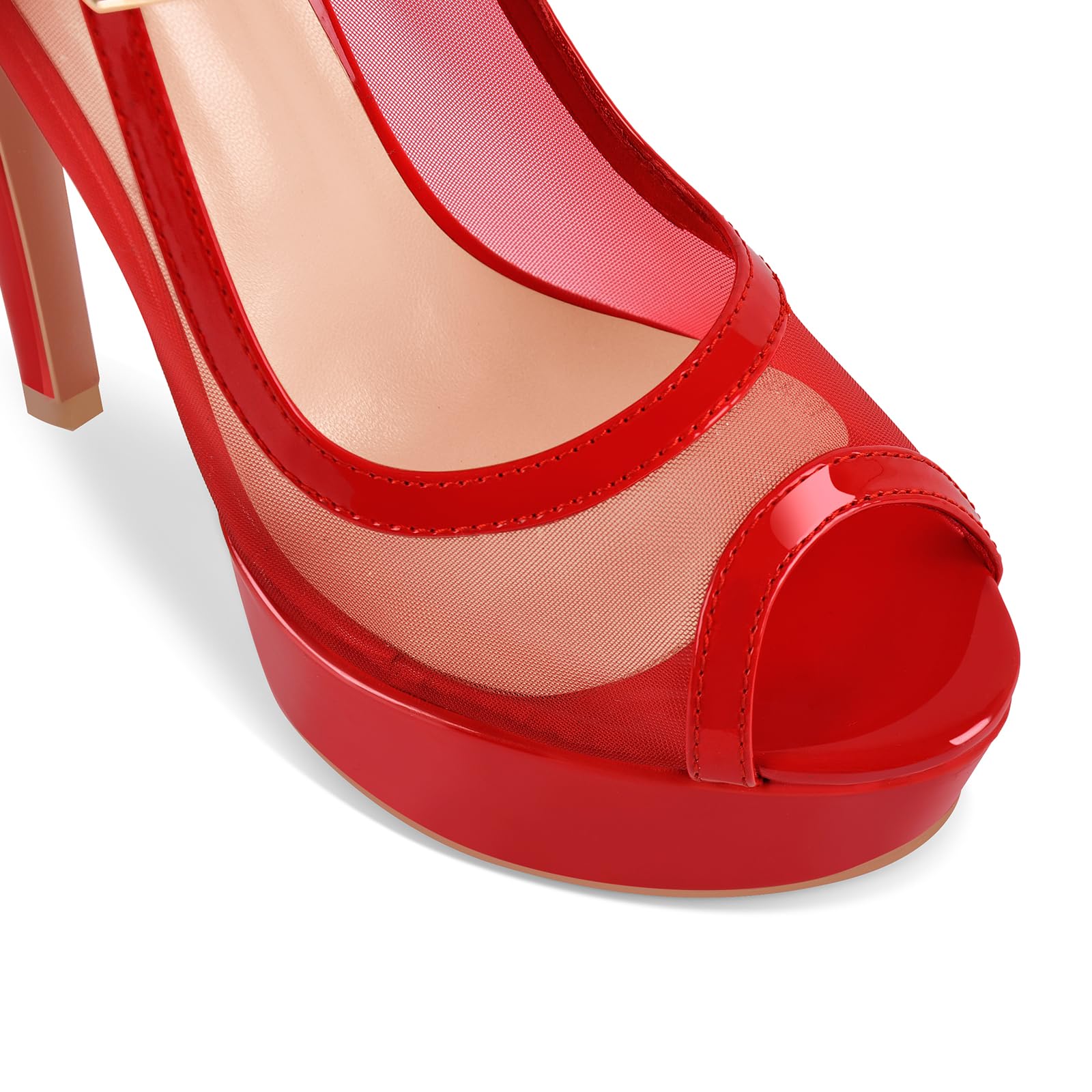 Women's Platform Sandals Mesh Ankle Strap Stiletto High Heels Open Toe Peep Toe: 8 Red