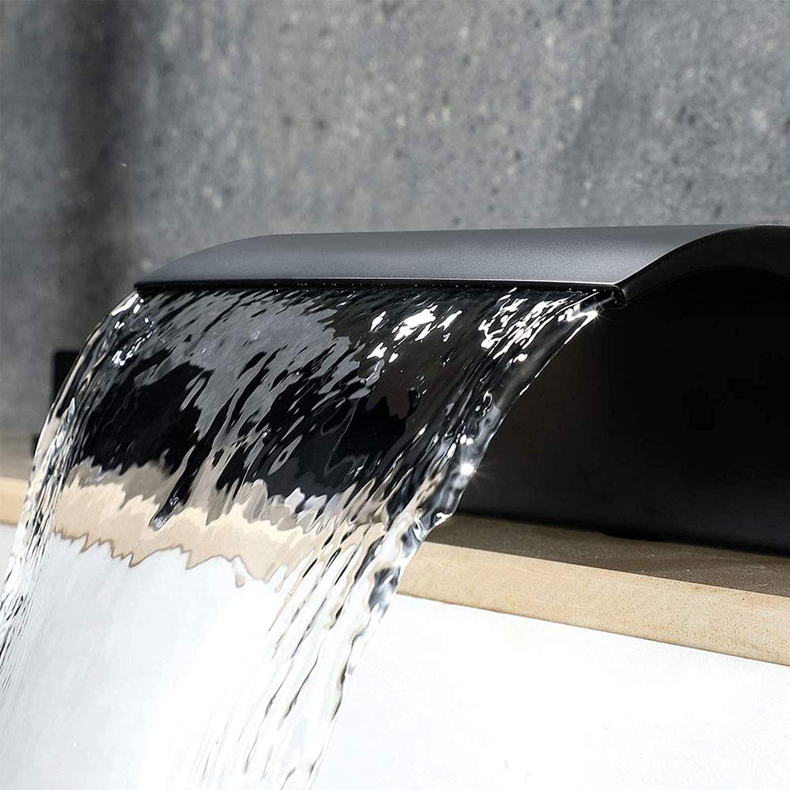 Grifo de bañera Cascada Negro Mate, Moderno Grifo de bañera de 5 Orificios para Montaje en Cubierta, llenador de bañera Romana con Ducha de Mano, Grifo Mezclador de Ducha para baño