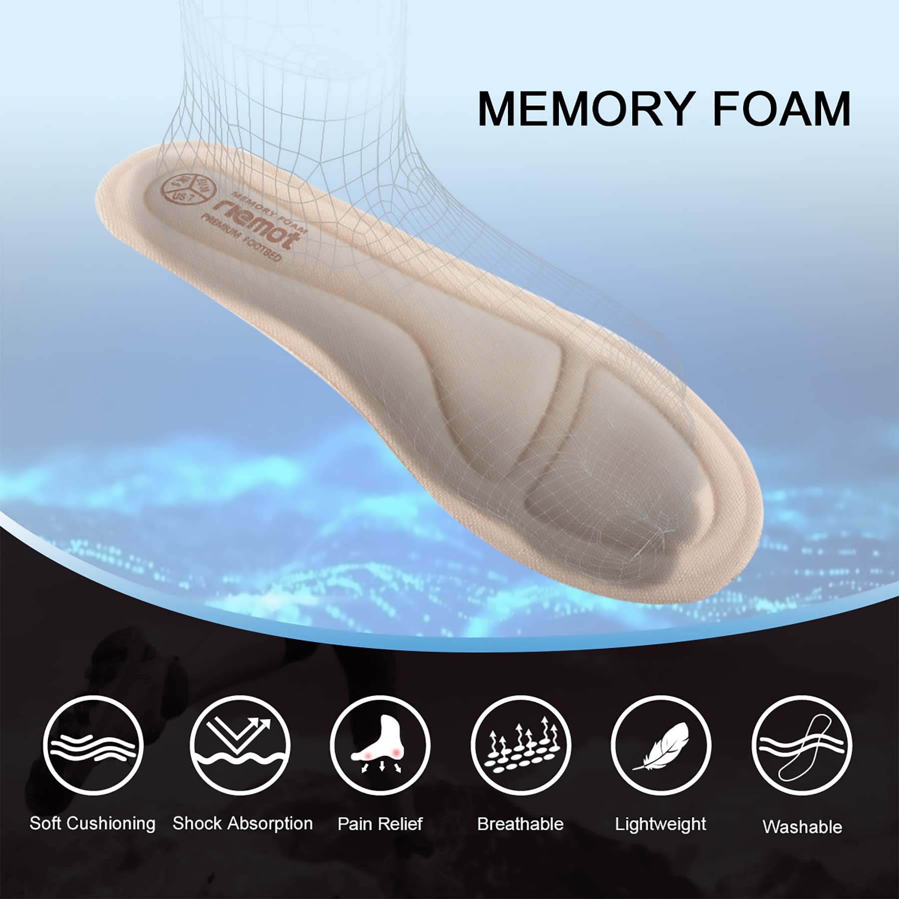 riemot Solette Memory Foam Uomo Donna, Soletta Scarpe per Stivali da Lavoro e Scarpe da Passeggio, Sport Solette per Assorbimento Degli Urti e Ammortizzazione, Soffice, Comfort38 39 40 41 42 43 EU