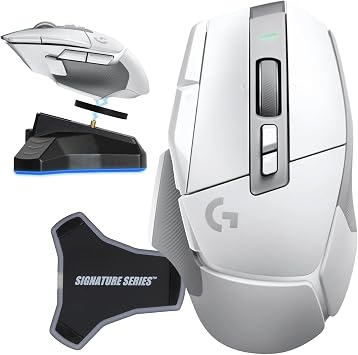 Logitech G502 X Lightspeed Wireless Gaming Mouse, White | Hero Sensor, 25,600 DPI, 13 Programmable Buttons, LIGHTFORCE Switches, Onboard Memory, PC/Mac | with Signature Series Charging Dock