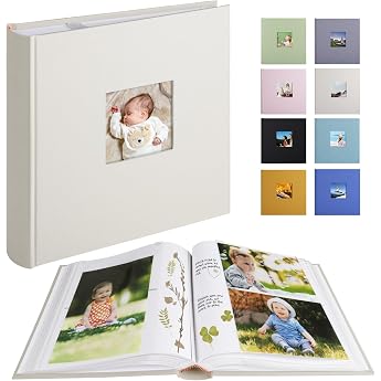 Linen Photo Album Slip-in Album with 100 Pages Small Photo Album for Inserting Holds 200 Photos in 10 x 15 Format Horizontal or 100 Photos in 13 x 18 Vertical Format Classic Beige
