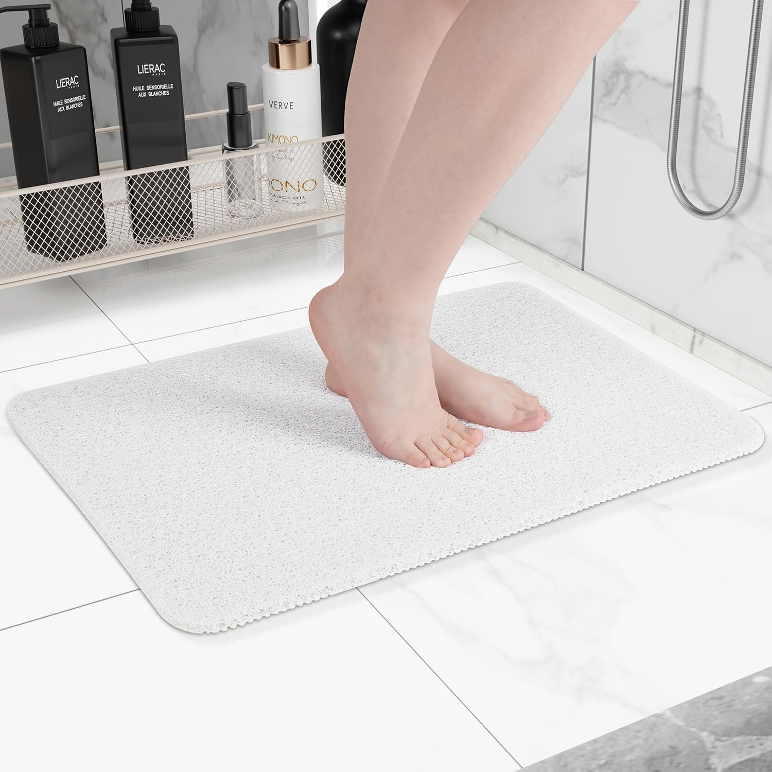 Non-Slip Bathtub Mat, Anti Slip Shower Mat, Fast Drying Bathtub Mats, Foot Scrubber Mat, Anti Slip Mat for Tub, Floor, Bathroom, Kitchen, Home, Hotel (White 24"×16") White 24" x 16" (Rectangular)