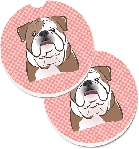 Caroline's Treasures BB1219CARC - Juego de 2 posavasos absorbentes de tablero de ajedrez para bulldog inglés, color rosa inglés, para hombres o