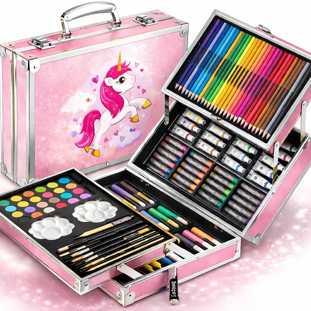 145 Pieces Art Set with Big Storage Case, Drawing & Painting Kit with Color Pencils, Oil Pastels, Watercolors, Sketch Pens, Brushes & Art Tools, Creative Art & Craft Supplies (Unicorn Pink)