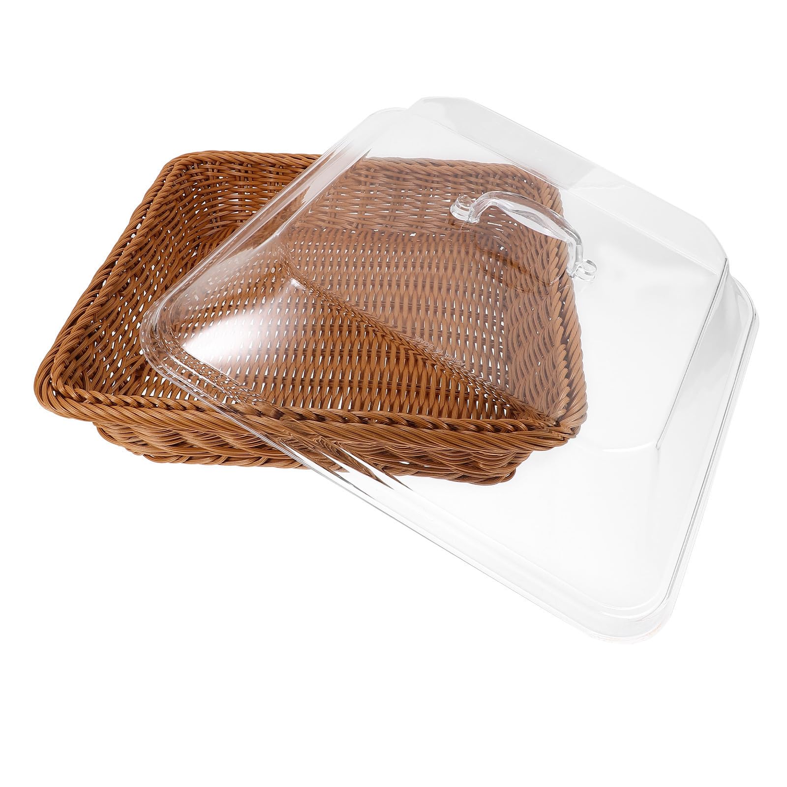 Cesta Tejida para Pan con Tapa Transparente, Marrón, Redonda