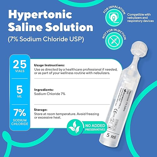 Miniatura 2 de NAVEH PHARMA Solución salina 7% en ampollas de 0.2 fl oz (0.17 fl oz), 25 unidades por caja. Se puede utilizar para hidratación nasal y otros usos.